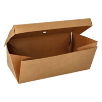 Une simple brune PAPSTAR 20 boîtes à hamburgers, en carton « pure » de la PAPSTAR Lorsque son couvercle est ouvert, la GmbH laisse apparaître son contenu vide : une boîte à emporter écologique pour vos repas.