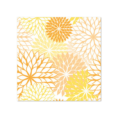 A square image with a repeating floral pattern in yellow, orange, and beige on white – ideal for table decoration or as vibrant PAPSTAR 20 napkins (25 x 25 cm, 3-ply, 1/4-fold) from PAPSTAR GmbH.
