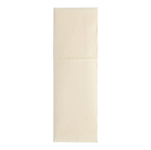 Su uno sfondo bianco è raffigurato un tovagliolo beige non piegato dalla PAPSTAR 50 tovaglioli "ROYAL Collection" (48 x 30 cm, con piega per posate) della PAPSTAR GmbH.
