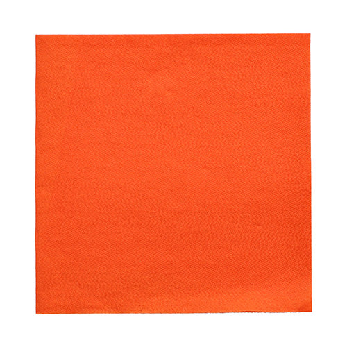 Eine quadratische Serviette der PAPSTAR GmbH aus der „DAILY Collection“ (32 x 32 cm, 1/4-Falz, orange, 50 Stück) präsentiert sich auf weißem Untergrund und überzeugt durch ihr hochwertiges Strukturdesign.