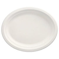 Le PAPSTAR 50 assiettes, « pure » à base de canne à sucre PAPSTAR GmbH est une assiette blanche simple, ronde et à bord plat, fabriquée à partir de canne à sucre respectueuse de l'environnement et biodégradable, destinée à une alimentation durable.