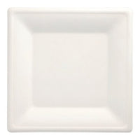 Le PAPSTAR 12 assiettes « pure » en canne à sucre, carrées, blanches, dont PAPSTAR GmbH est une assiette carrée blanche au bord légèrement surélevé. Fabriquée à partir de canne à sucre, son design respectueux de l'environnement est idéal pour les foyers modernes et soucieux de l'environnement.