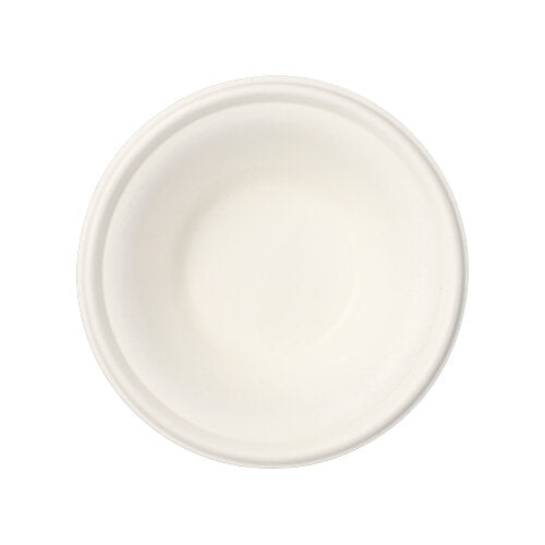 The PAPSTAR 50 bowls made from white sugarcane "pure" by PAPSTAR GmbH are eco-friendly disposable bowls for sustainable enjoyment and are seen from above on a white background.