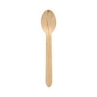 Un seul PAPSTAR Cuillère en bois « pure » 16 cm de la PAPSTAR La GmbH est représentée sur un fond blanc sobre qui met en valeur son design écologique et robuste, caractérisé par une coque lisse et arrondie et une poignée droite.