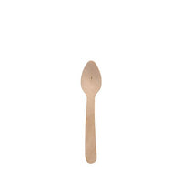 Un seul PAPSTAR Cuillère à café en bois « pure », 11 cm, écologique et solide, de PAPSTAR GmbH, se détache sur un fond blanc uni. Cette cuillère biodégradable présente un design simple, avec un manche rond et une cuvette plate.