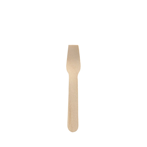 Une PAPSTAR cuillère à glace en bois "pure", 9,4 cm, bâtonnet de glace écologique et stable de PAPSTAR GmbH avec une tête large et un manche rond, représenté individuellement sur fond blanc.