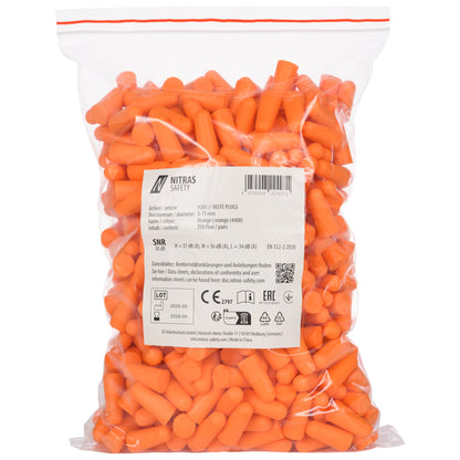 NITRAS MUTE PLUGS, Gehörschutzstöpsel, orange, EN 352-2, 250 Paar / Polybeutel PU | Packung (1 Stück)