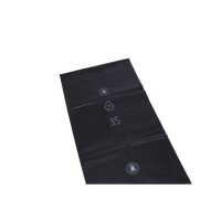 Flat, rectangular DEISS 95076 trash bags from EMIL DEISS KG (GmbH + Co.), made of sturdy black plastic and printed with white symbols and the number 35, are shown against a white background—ideal for commercial waste disposal.