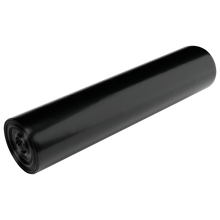 Eine Packung EMIL DEISS KG (GmbH + Co.) DEISS 95467 Müllsäcke Typ 60 schwarz, 600x700 mm (25 Stück), ist vor einem schlichten weißen Hintergrund abgebildet. Die straff gewickelten Müllsäcke haben eine glatte, glänzende Oberfläche.