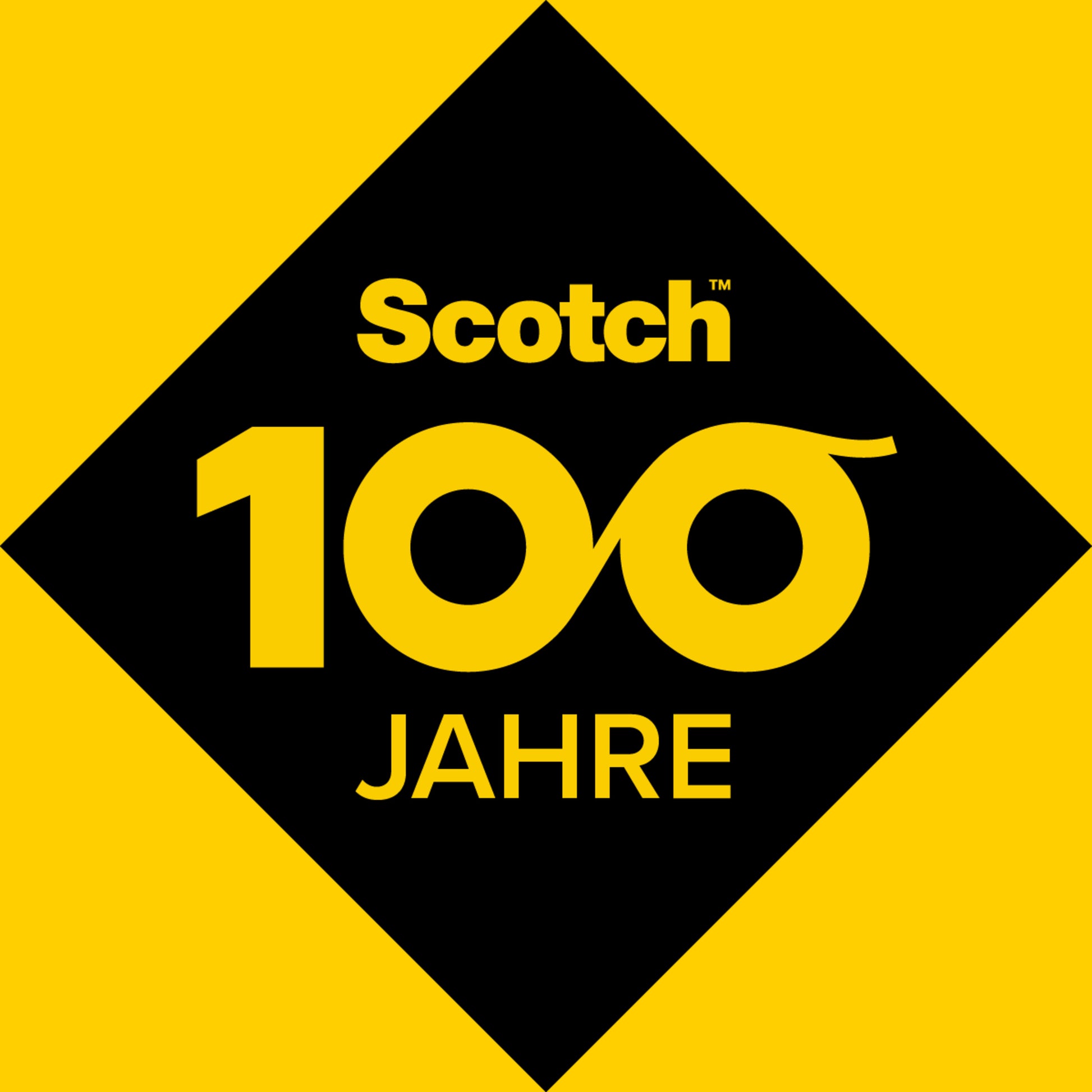 Eine schwarze Raute auf Gelb zeigt "Scotch® selbstverschweißendes Reparaturband GFNSP 4704" in Gelb, wobei die "100" als Unendlichkeitssymbol stilisiert ist. Produkt von 3M Deutschland GmbH, 25 mm x 3 m, 1 Rolle/Paket.