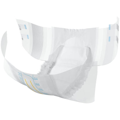 Der ABENA Slip Flexi Fit M-L Premium von Abena Re-Seller GmbH ist ein Einweg-Inkontinenzslip für Erwachsene mit flexibler Passform, elastischen Beinabschlüssen, mehreren Klebelaschen, absorbierendem Kern und einer Außenseite mit aufgedruckten Markierungen und Nässeindikatoren.