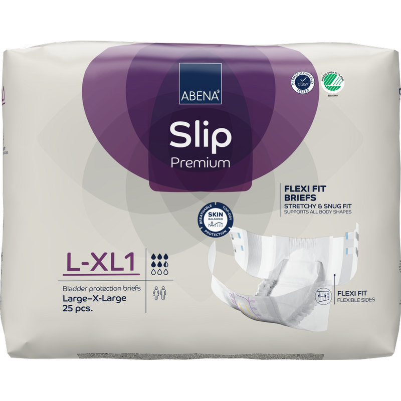 Eine Packung ABENA Slip Flexi Fit M-L Premium von Abena Re-Seller GmbH, 25 Stück, mit flexibler Passform und hautfreundlichem Material für sicheren, komfortablen Blasenschutz bei Erwachsenen.