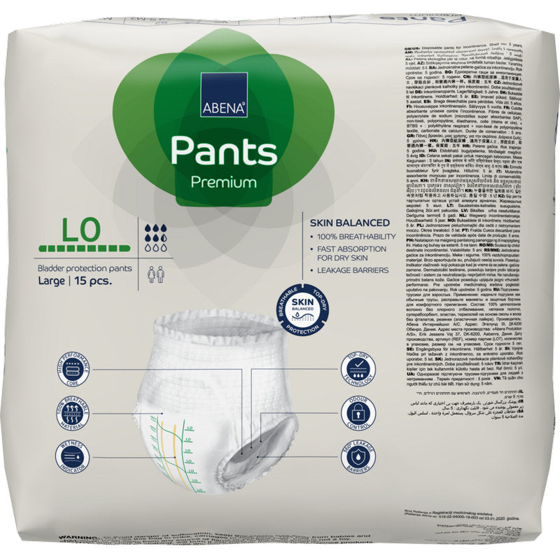 Una confezione da 15 di ABENA Pants Premium L di Abena Re-Seller GmbH si distingue per la protezione contro le perdite, la traspirabilità, l'assorbimento rapido ed è adatta per la pelle secca.