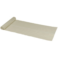 Eine Rolle mit cremefarbenem Stoff wird teilweise auf einer ebenen Fläche abgerollt - ideal zum Auskleiden mit Abena Re-Seller GmbH Abfallsäcke 120 L, 700x1100 mm, 45 my LDPE, Transparent (Rolle mit 10 Beuteln) für zusätzliche Sauberkeit und Komfort.