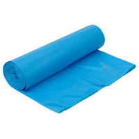 Un rotolo di sacchi per rifiuti Abena Re-Seller GmbH per Sækko Boy 60 (35 my LLDPE) viene parzialmente srotolato, rivelando diverse sezioni piatte di sacchi per rifiuti blu su sfondo bianco.