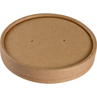 Ein runder, brauner Deckel für Schale (ø 9,7 cm, Kraft/PE) von Abena Re-Seller GmbH mit zwei kleinen Mittellöchern, konzipiert als Gastronomie Zubehör für Schalen; Packung enthält 25 Stück. Fotografiert vor einem weißen Hintergrund.