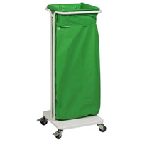 The Sækko Boy 60 laundry bag from Abena Re-Seller GmbH, white and without a lid, features a white metal frame with four casters for easy transport and collection, making it ideal for practical storage in high-traffic areas. It is shipped in a cardboard box (1 package).