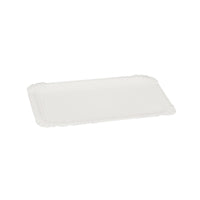 A rectangular, eco-friendly Abena Re-Seller GmbH paper plate (13x20 cm) in white with scalloped edges, sold in a pack of 250 and photographed against a solid white background.