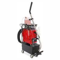 The Arcora Aniko 30 Foamtec spray-extraction machine from Arcora International GmbH, featuring a red tank, black base, wheels, hose, and a long metal handle, delivers efficient cleaning performance thanks to innovative foam technology.