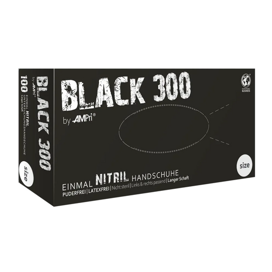 Ampri Black 300 guanti di nitrile con lunghezza in eccesso, nero | Box (100 pezzi)