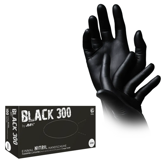 Ampri Black 300 guanti di nitrile con lunghezza in eccesso, nero | Box (100 pezzi)