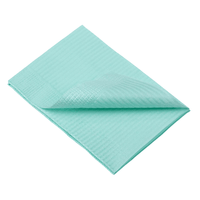 Une serviette jetable AMPri Dental bleu clair, pliée et dotée d'une surface texturée, est posée à plat sur un fond blanc. Les bords sont parfaitement alignés et un coin est rabattu, de sorte que les deux côtés soient visibles.