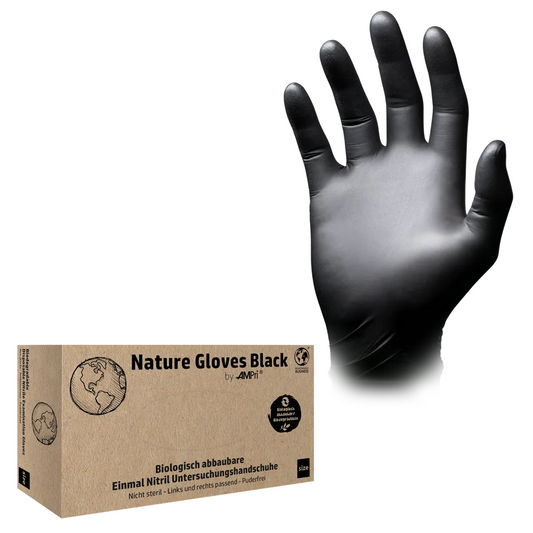 Ampri Nature Gloves Giodegradabili in nitrile nere biodegradabili, nero | Box (100 pezzi)