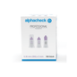 Eine Schachtel Alphacheck Professional Pen-Nadel PLUS, verschiedene Größen, für Insulininjektionen. Die Schachtel zeigt ein Bild der sterilen Nadeln und gibt die Größe an: 0,30 mm (30G) x 5 mm. Sie enthält 100 Stück von Berger Med GmbH.