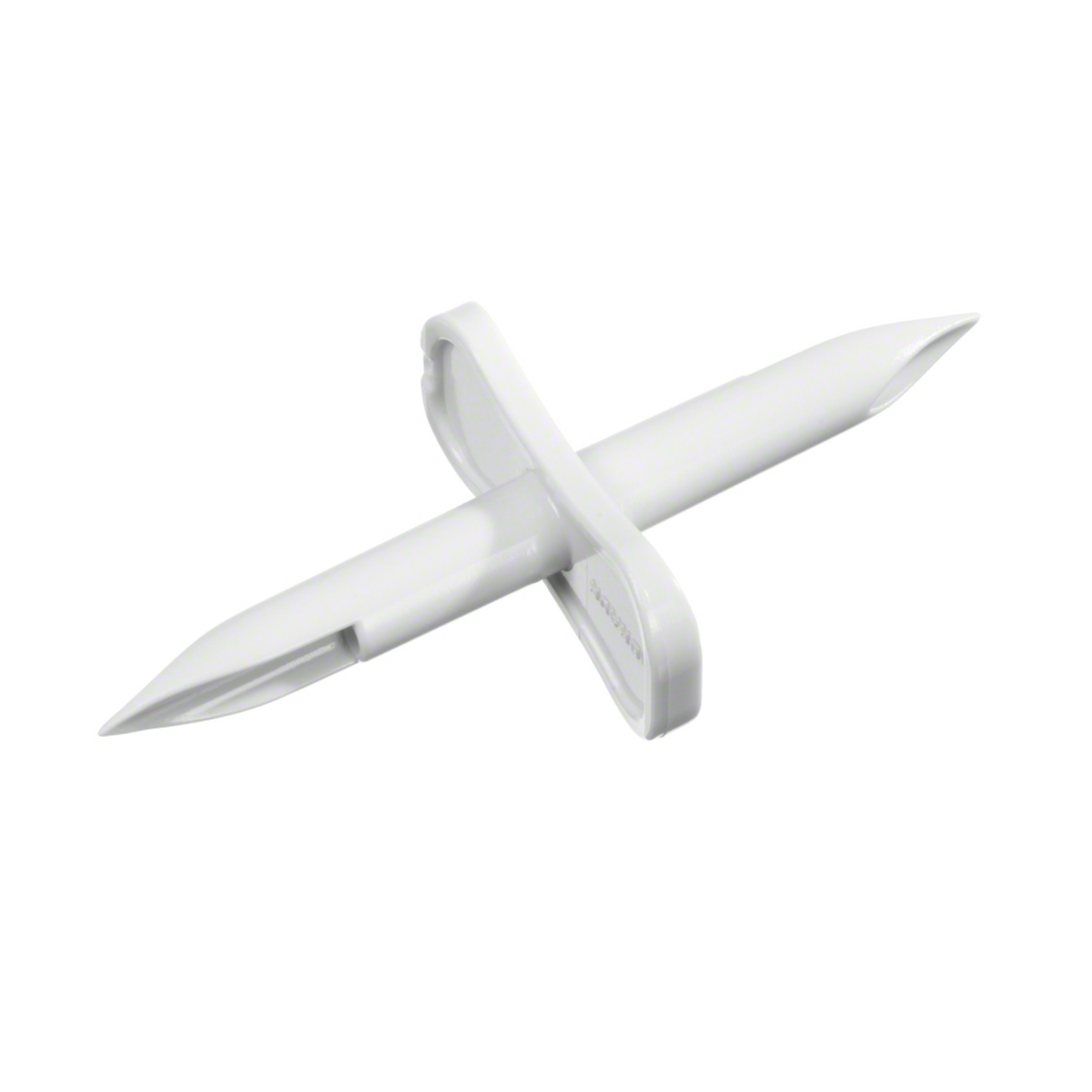 Le B. Braun Transofix® Transferset de la B. Braun Deutschland GmbH & Co. KG ressemble à une croix avec deux extrémités pointues et est un élégant outil en plastique blanc, qui semble être fait pour des tâches liées au jardinage ou à la plantation.