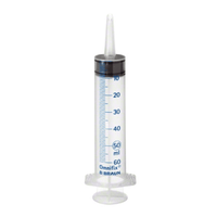 We present the B. Braun Omnifix® Solo, a three-piece wound and bladder syringe with a catheter tip. This syringe features a transparent plastic barrel with a measurement scale up to 60 ml, complemented by a black plunger and a pointed tip design. It is ideal for precise fluid administration and is perfect for various procedures, including wound irrigation and catheter applications, manufactured by B. Braun Germany GmbH & Co. KG.