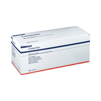 Una confezione rettangolare bianca e blu con la scritta «BSN Comprilan®» della BSN Medical GmbH contiene una benda elastica in tessuto a trazione breve delle dimensioni di 10 cm x 5 m. Ideale per indicazioni flebologiche, la confezione riporta i dettagli del prodotto ed è chiusa in modo sicuro.