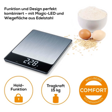 Die Beurer KS 34 XL Edelstahl Küchenwaage (Auslaufartikel, 1 Stück) von Beurer GmbH zeigt "228g" auf der LED-Anzeige. Dank 15 kg Kapazität und Hold-Funktion ideal für Mehl, Eier und Haferflocken.