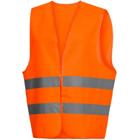 The Nitras high-visibility safety vest from AS Arbeitsschutz GmbH is a neon orange, breathable safety vest certified to EN ISO 20471. It features two horizontal, reflective gray stripes on the front and has a sleeveless, open design to ensure both visibility and comfort.