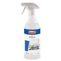 Il flacone spray da 600 ml “Buzil Buz® Mark Ex G 559 Detergente pronto all’uso per superfici e plastica” della BUZIL-WERK Wagner GmbH & Co. KG, con il suo design blu e rosso, è ideale per la pulizia di lavagne bianche e sedie. L’ugello è bianco e il flacone in plastica traslucida lo rendono la scelta ideale per molteplici operazioni di pulizia delle superfici.