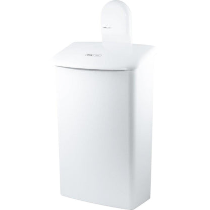 The CWS ParadiseLine wall mount for hygiene box 575000 is a white, rectangular bathroom waste container with a domed lid, small front label, and modern wall design.
