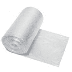 A partially unrolled roll of CWS polybags, white, 80 l garbage bags is depicted on a white background.
