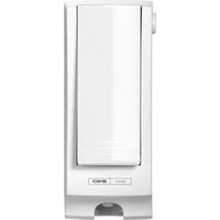 The CWS front panel for Paradise Seatcleaner is a white, rectangular, wall-mounted dispenser with a push lever and a small dispensing opening, designed for restroom hygiene and ideal for use with Paradise Seatcleaner products.