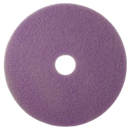 A round, violet Twister Pad-Lilie from Diversey Deutschland GmbH & Co. OHG for maintenance cleaning of coated hard floors, with a central hole and slightly textured surface, viewed from above on a white background.