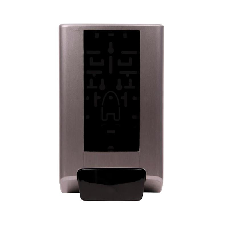 Der Diversey Deutschland GmbH & Co. OHG IntelliCare Spender Manuell 1 Stk. aus Edelstahl mit schwarzer Sensorfläche sorgt für einen hygienischen Einsatz und ist auf weißem Hintergrund abgebildet.