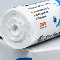 The item being exhibited is a roll of DEISS Universal Plus® 60-liter trash bags, model 49908, manufactured by EMIL DEISS KG (GmbH + Co.). The packaging is characterized by features such as extreme tear resistance, a construction made of special HDPE film, and climate neutrality. In addition, it bears a sustainability certification logo that guarantees environmental friendliness without compromising on strength.