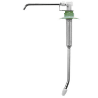 The Dr. Schnell The replacement pump for the touchless dispenser for Euro bottles from DR.SCHNELL GmbH & Co. KGaA features a long dispenser lever, a spout, a long tube with a green seal at the top, and a white cap at the end of the tube.