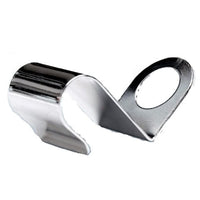 The Dr. Schumacher Descoflex Mobile Holder MH | Piece (1 piece) from Dr. Schumacher GmbH is a shiny, curved metal holder with a flat end and a circular hole that provides a secure hold for mobile devices.