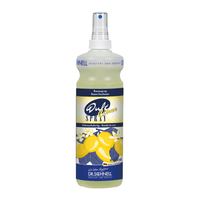 A 500 ml spray bottle of DR.SCHNELL Citrus Room Freshener by DR.SCHNELL GmbH & Co. KGaA, featuring a fresh lemon scent and a bilingual (German/English) label with a citrus motif and a white spray nozzle.