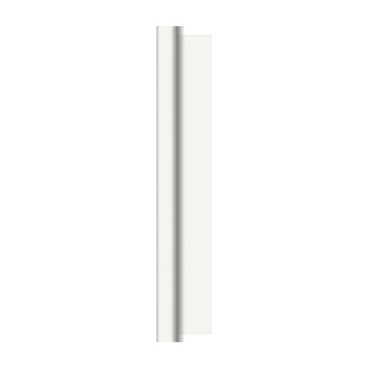 Une tige métallique verticale et élancée, dotée d'un petit pied rond blanc, est présentée comme une décoration de table haut de gamme par Duni, dans le cadre de la gamme de rouleaux de nappes Dunicel de 1,18 m x 40 m de la société Duni GmbH. Elle est placée au centre d'un fond blanc sobre, ce qui met en valeur son design minimaliste et polyvalent.