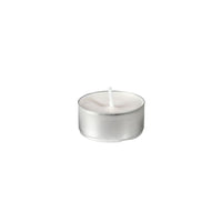 A Duni tea light candle (Ø39 mm, white, 6-hour burn time) from the 30-pack by Duni GmbH sits in the center of a plain white background; it has a metal casing and an unlit wick.
