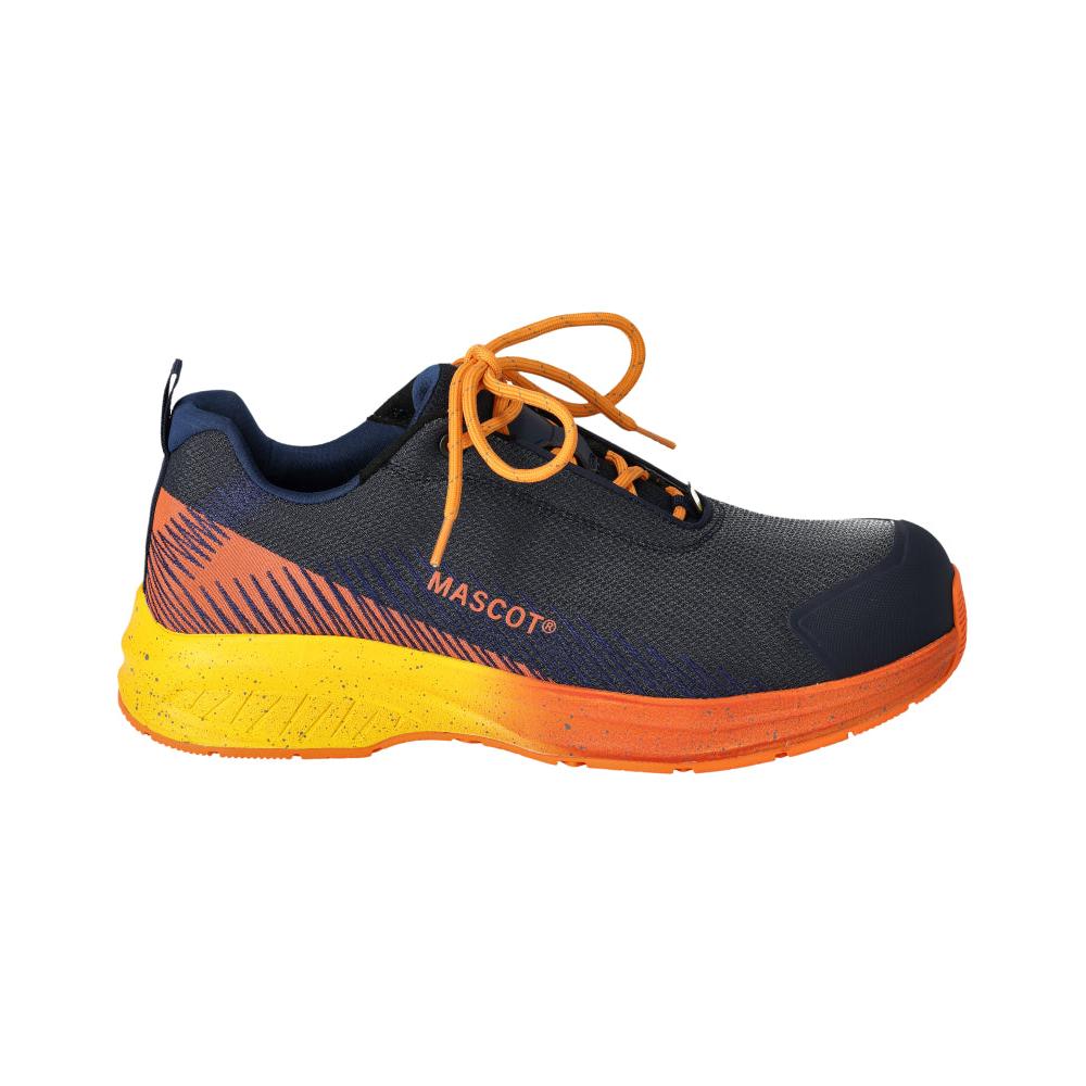 Scarpe antinfortunistiche S1PS, scarpe antinfortunistiche con lacci S1PS, nero blu/arancio chiaro