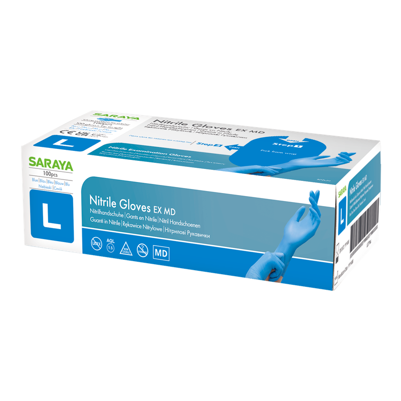 Saraya nitrile disposable gloves EX MD blue