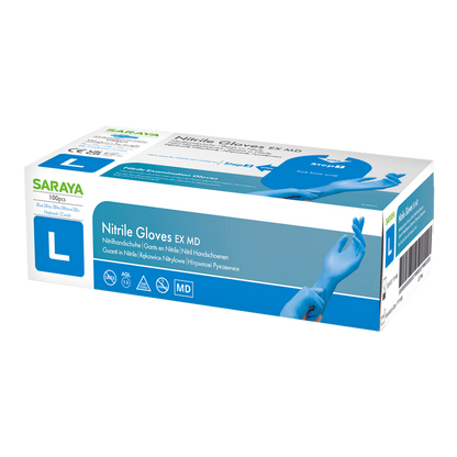 Saraya nitrile disposable gloves EX MD blue