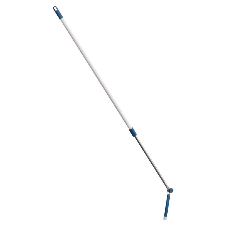 Der TELESKOPSTIEL, STAHLROHR WEIß MIT WINKELGELENK, AUSZ. 2000MM von Haug Bürsten KG ist ein langstieliges Reinigungswerkzeug mit verstellbarem Stahlgriff und abgewinkeltem Gelenk - perfekt zum Erreichen und Reinigen von engen oder schwer zugänglichen Stellen.