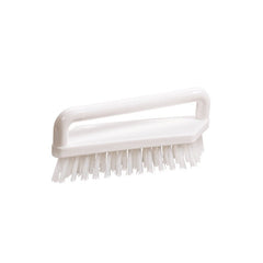 A Haug Bürsten Spazzola per strofinare, PBT, 180x48x22 mm, rigida, in plastica bianca con setole rigide e manico orizzontale, fotografata su uno sfondo bianco a tinta unita.